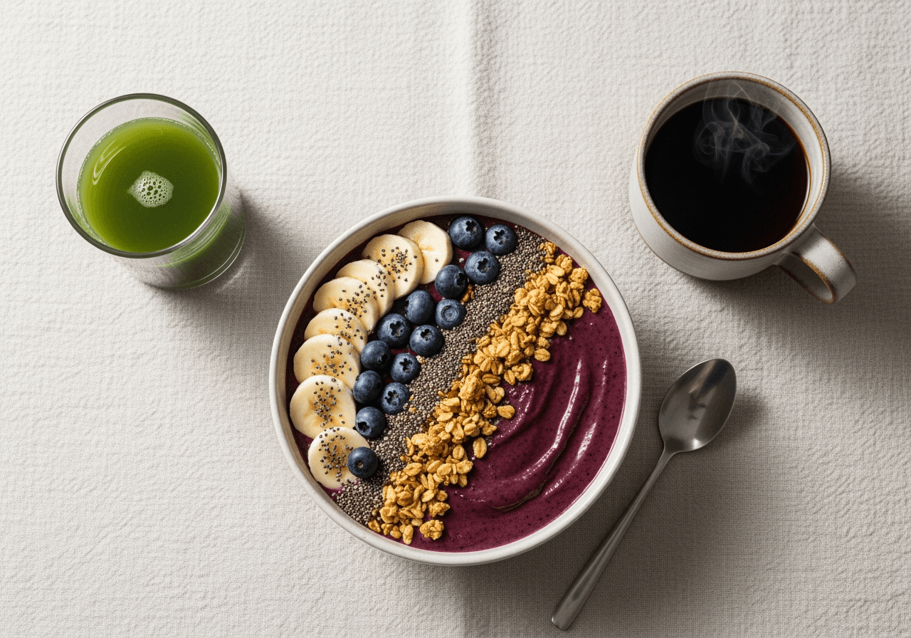 Açaí bowl with banana, blueberries and granola seen through bloom's AI scanner